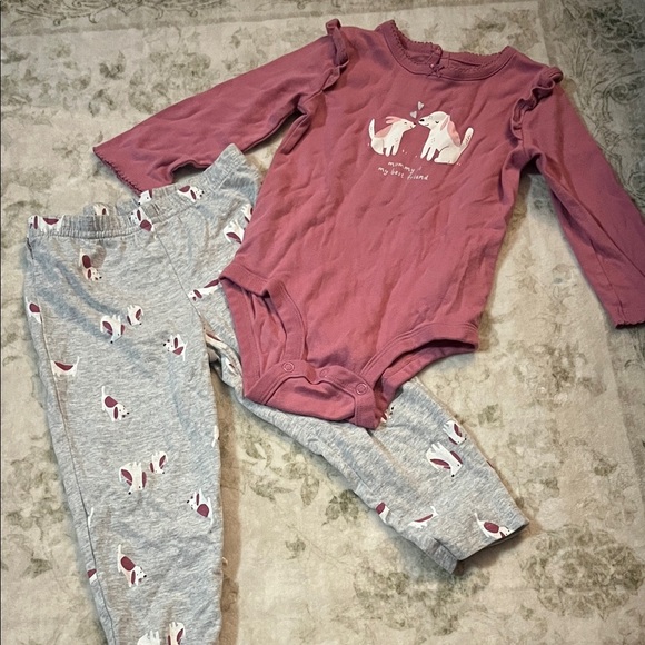 Puppy Long Sleeve Onesie and Gray Pants Set - Picture 1 of 3